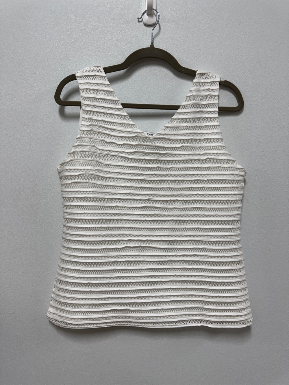 White House Black Market White Crochet Stripe Tank